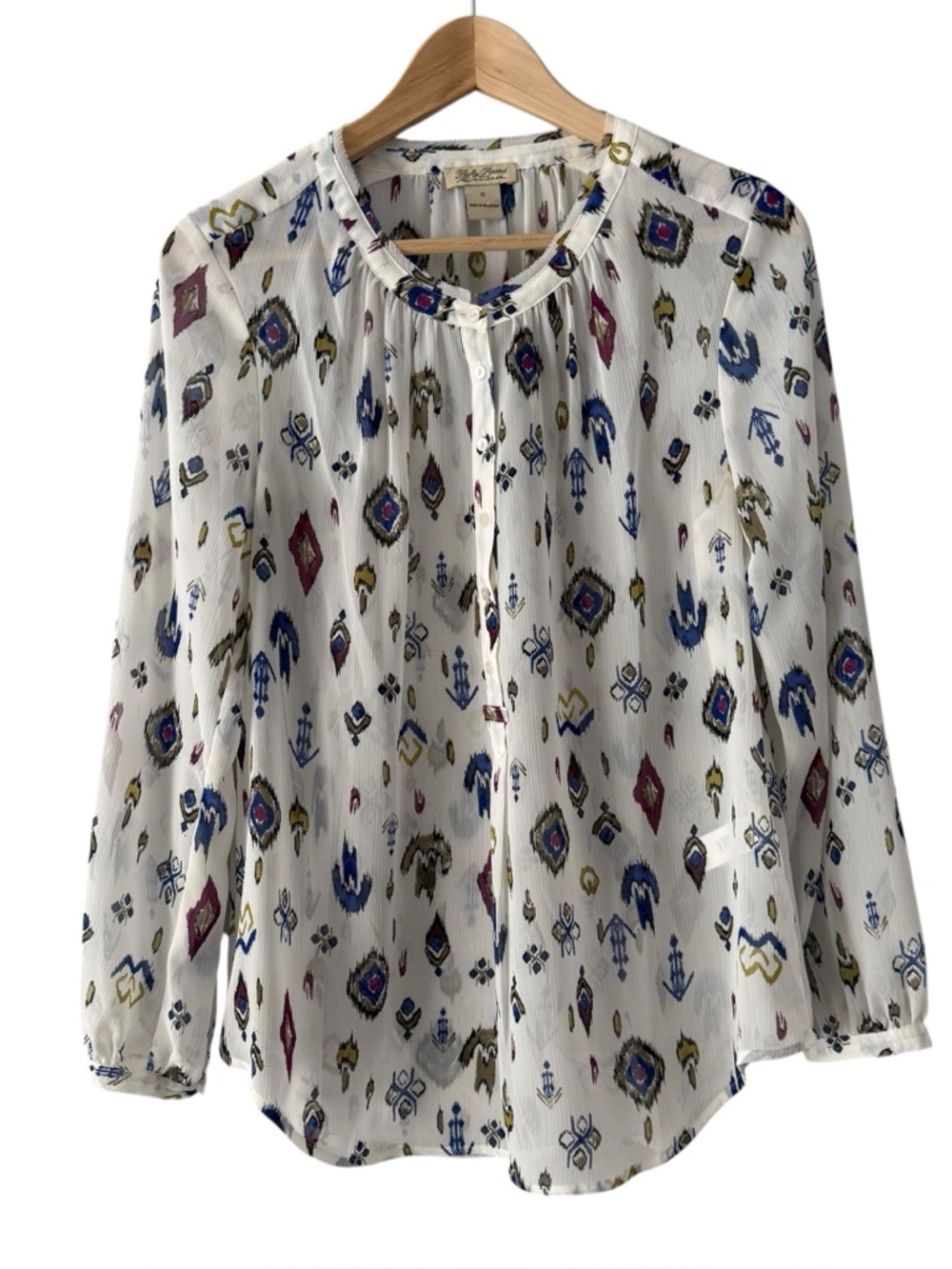 Lucky Brand White Geometric Print Sheer Blouse